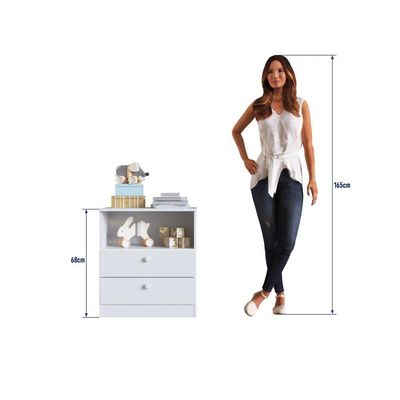 Cômoda Infantil Organizadora 2 Gavetas Com Nicho 60,8cm Para Quarto De Bebê Branca