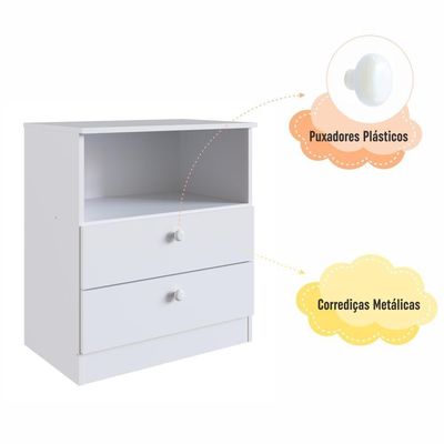 Cômoda Infantil Organizadora 2 Gavetas Com Nicho 60,8cm Para Quarto De Bebê Branca