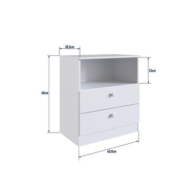 Cômoda Infantil Organizadora 2 Gavetas Com Nicho 60,8cm Para Quarto De Bebê Branca