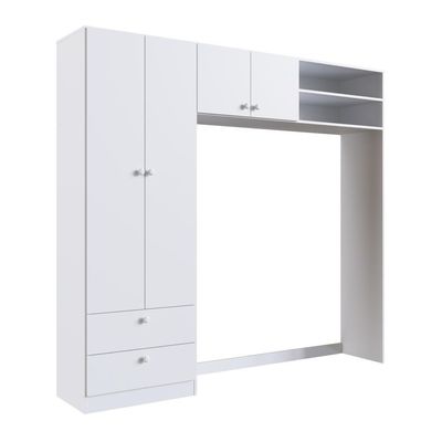 Guarda-roupa Infantil 4 Portas 2 Gavetas Nichos Prateleira Cabideiro Branco