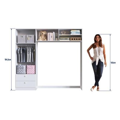 Guarda-roupa Infantil 4 Portas 2 Gavetas Nichos Prateleira Cabideiro Branco