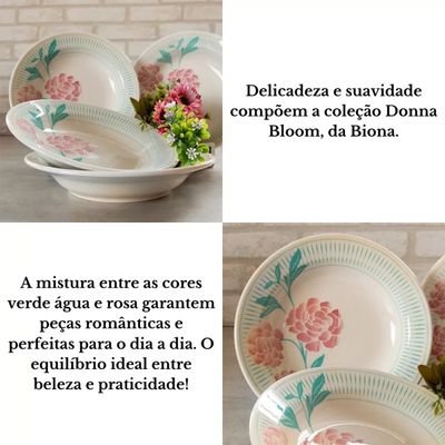Prato Fundo de Cerâmica 22 cm Estampa Donna Bloom 6 Unidades - Biona 102490