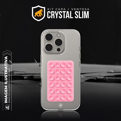 Kit Capa Crystal Slim para Iphone 16 + Ventosa ROSA  Gshield