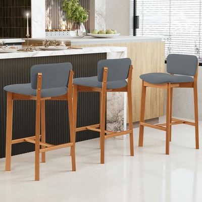 Kit 05 Banquetas Alta Para Cozinha Sala De Jantar Bar Dara L02 Suede Cinza - Lyam Decor