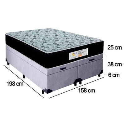 Cama Box Baú Queen Bipartido Suede + Colchão Molas Ensacadas Sereneprime Sonnolux 158x198x69 Cinza
