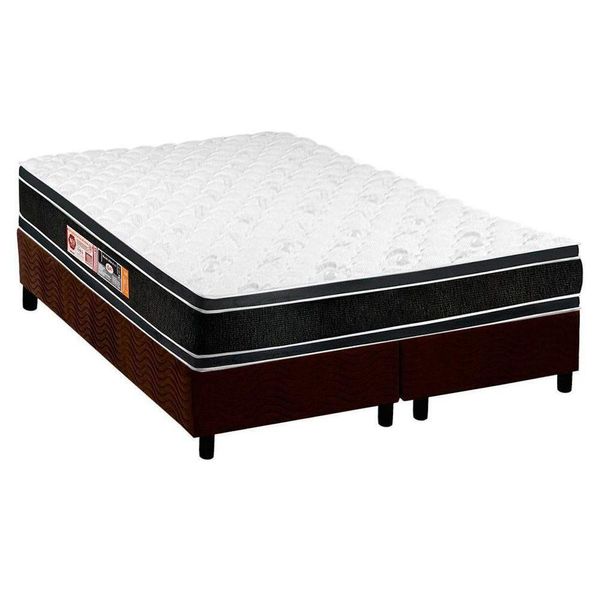 Cama Box Queen: Colchão Espuma Castor D33 Black E White + Base Crc Suede Brown(158X198)