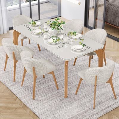 Kit 02 Cadeiras De Jantar E Estar Living Estofada Mia L02 Bouclê Cru - Lyam Decor