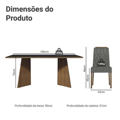 Conjunto Sala De Jantar Tampo De Madeira 6 Cadeiras Rustic/preto/silver York Madesa