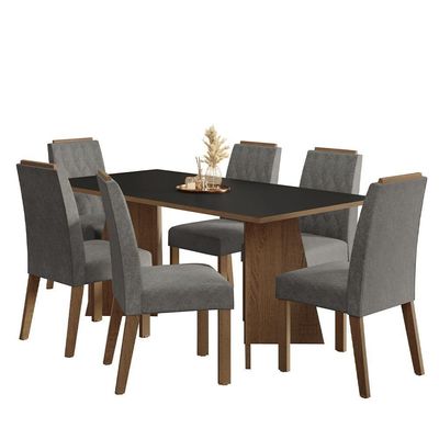 Conjunto Sala De Jantar Tampo De Madeira 6 Cadeiras Rustic/preto/silver York Madesa