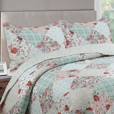Kit Cobre Leito Colcha Daily King 3 Peças Dupla Face Estampado - Brenda Floral - 100% Poliéster