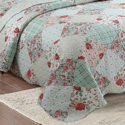 Kit Cobre Leito Colcha Daily King 3 Peças Dupla Face Estampado - Brenda Floral - 100% Poliéster