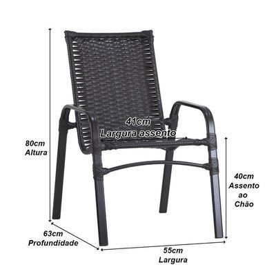 6 Cadeiras E Mesa100cm Tampo Ripado Alumínio Piscina Jardim Preto