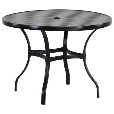6 Cadeiras E Mesa100cm Tampo Ripado Alumínio Piscina Jardim Preto