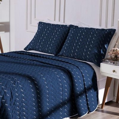Cobre Leito Bordado 400 Fios Heitor Casal Queen 100% Poliéster - Azul Marinho