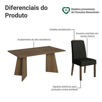 Conjunto Sala De Jantar Tampo De Madeira 4 Cadeiras Rustic/oxford Tulum Madesa