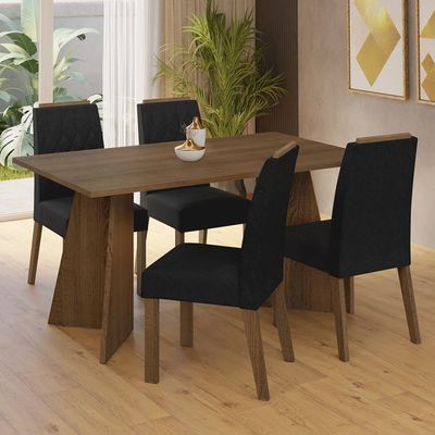 Conjunto Sala De Jantar Tampo De Madeira 4 Cadeiras Rustic/oxford Tulum Madesa
