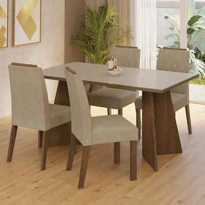 Conjunto Sala De Jantar Mesa Tampo De Vidro 4 Cadeiras Rustic/crema/imperial Porto Madesa