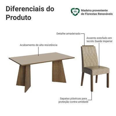 Conjunto Sala De Jantar Tampo De Madeira 4 Cadeiras Rustic/crema/imperial Tulum Madesa