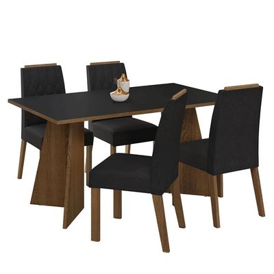 Conjunto Sala De Jantar Tampo De Madeira 4 Cadeiras Rustic/preto/oxford Tulum Madesa