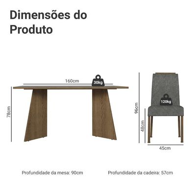 Conjunto Sala De Jantar Tampo De Madeira 4 Cadeiras Rustic/cinza/silver évora Madesa