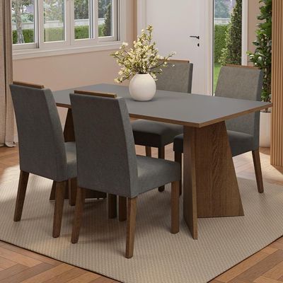 Conjunto Sala De Jantar Tampo De Madeira 4 Cadeiras Rustic/cinza/silver évora Madesa