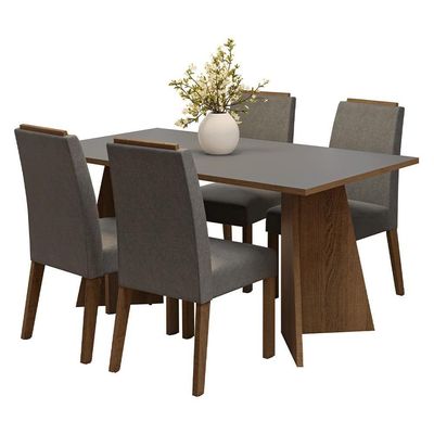 Conjunto Sala De Jantar Tampo De Madeira 4 Cadeiras Rustic/cinza/silver évora Madesa