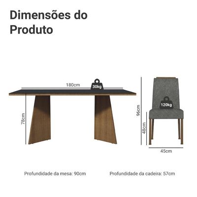 Conjunto Sala De Jantar Tampo De Vidro 6 Cadeiras Rustic/preto/silver Amalfi Madesa
