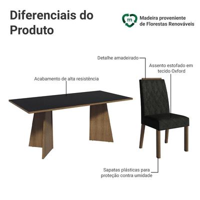 Conjunto Sala De Jantar Tampo De Madeira 6 Cadeiras Rustic/preto/oxford York Madesa