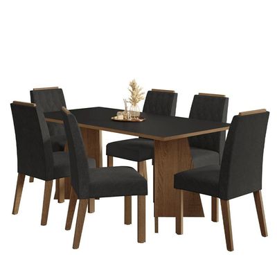 Conjunto Sala De Jantar Tampo De Madeira 6 Cadeiras Rustic/preto/oxford York Madesa