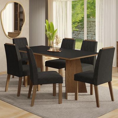 Conjunto Sala De Jantar Tampo De Madeira 6 Cadeiras Rustic/preto/oxford York Madesa