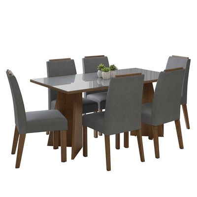 Conjunto Sala De Jantar Tampo De Vidro 6 Cadeiras Rustic/cinza/silver Madrid Madesa