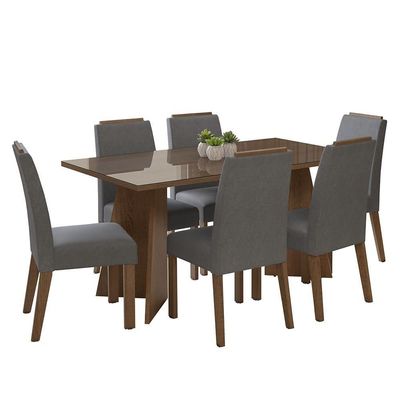 Conjunto Sala De Jantar Tampo De Vidro 6 Cadeiras Rustic/silver Madrid Madesa