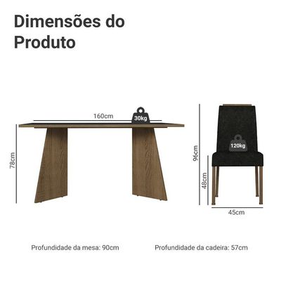 Conjunto Sala De Jantar Tampo De Madeira 6 Cadeiras Rustic/preto/oxford Soho Madesa