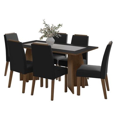 Conjunto Sala De Jantar Tampo De Madeira 6 Cadeiras Rustic/preto/oxford Soho Madesa