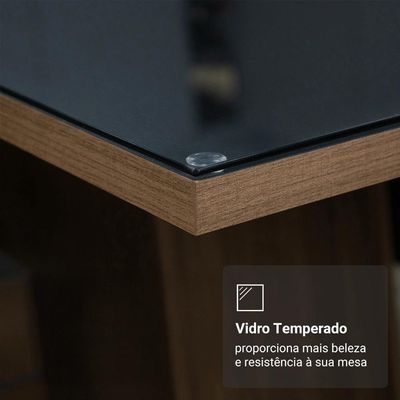 Conjunto Sala De Jantar Tampo De Vidro 6 Cadeiras Rustic/preto/oxford Madrid Madesa