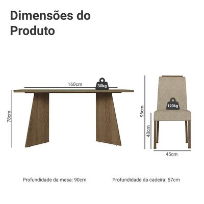 Conjunto Sala De Jantar Tampo De Vidro 6 Cadeiras Rustic/crema/imperial Madrid Madesa