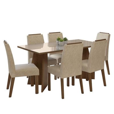 Conjunto Sala De Jantar Tampo De Vidro 6 Cadeiras Rustic/crema/imperial Madrid Madesa