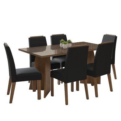 Conjunto Sala De Jantar Tampo De Vidro 6 Cadeiras Rustic/oxford Madrid Madesa