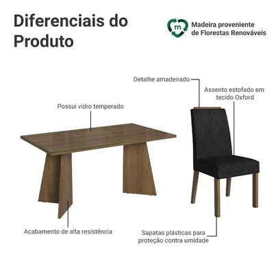 Conjunto Sala De Jantar Tampo De Vidro 6 Cadeiras Rustic/oxford Madrid Madesa