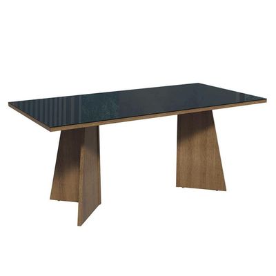 Conjunto Sala De Jantar Tampo De Vidro 6 Cadeiras Rustic/preto/oxford Amalfi Madesa