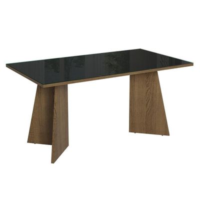 Conjunto Sala De Jantar Tampo De Vidro 6 Cadeiras Rustic/preto/oxford Sintra Madesa