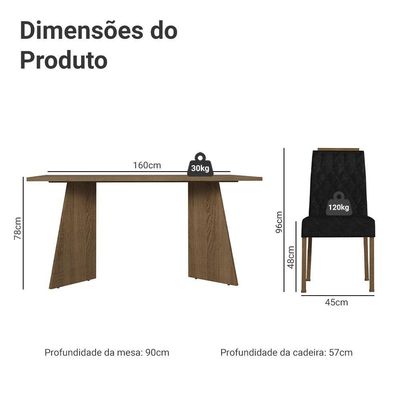 Conjunto Sala De Jantar Tampo De Madeira 6 Cadeiras Rustic/oxford Leon Madesa