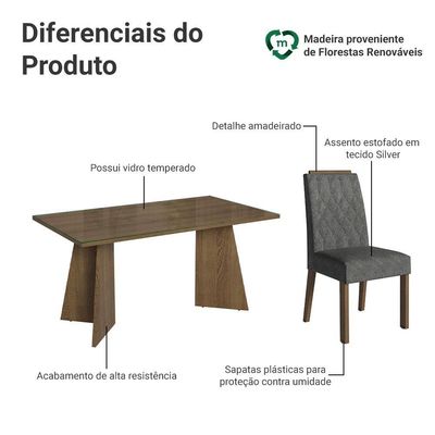 Conjunto Sala De Jantar Tampo De Vidro 6 Cadeiras Rustic/silver Sintra Madesa