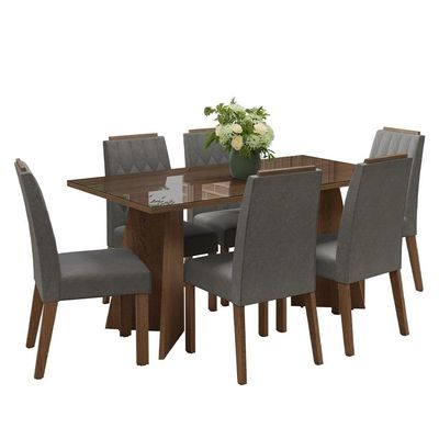 Conjunto Sala De Jantar Tampo De Vidro 6 Cadeiras Rustic/silver Sintra Madesa