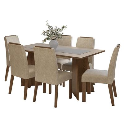 Conjunto Sala De Jantar Tampo De Madeira 6 Cadeiras Rustic/crema/imperial Soho Madesa