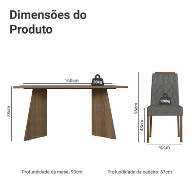 Conjunto Sala De Jantar Tampo De Madeira 6 Cadeiras Rustic/cinza/silver Leon Madesa