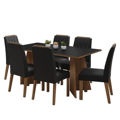 Conjunto Sala De Jantar Tampo De Madeira 6 Cadeiras Rustic/preto/oxford Leon Madesa