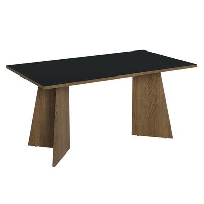Conjunto Sala De Jantar Tampo De Madeira 6 Cadeiras Rustic/preto/oxford Leon Madesa