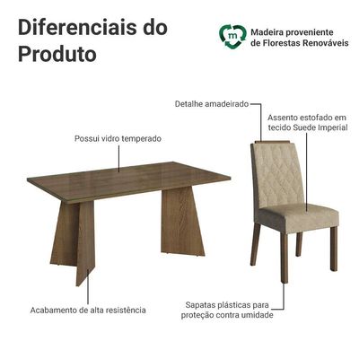 Conjunto Sala De Jantar Tampo De Vidro 6 Cadeiras Rustic/imperial Sintra Madesa