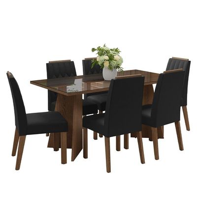 Conjunto Sala De Jantar Tampo De Vidro 6 Cadeiras Rustic/oxford Sintra Madesa